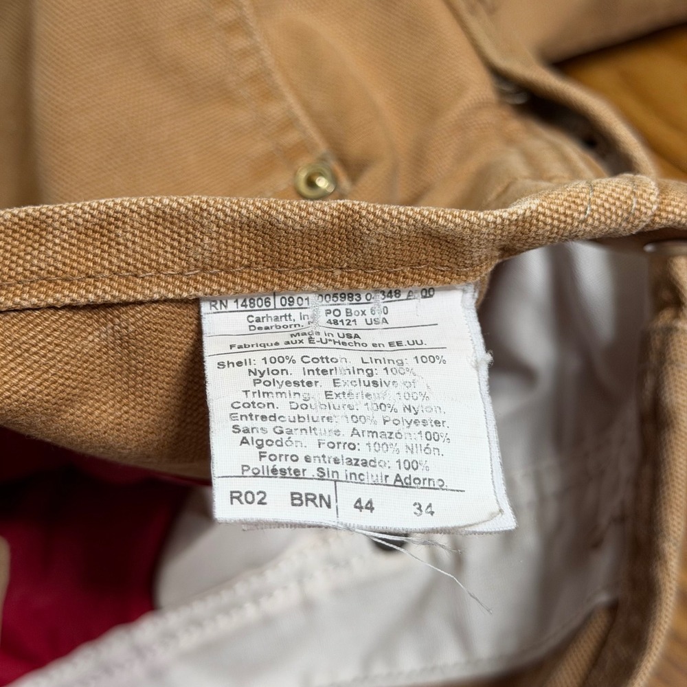 Vintage Carhartt R02 BRN Quilt Line Double Knee Duck Canvas Overalls USA 44 x 34 - Picture 10 of 12